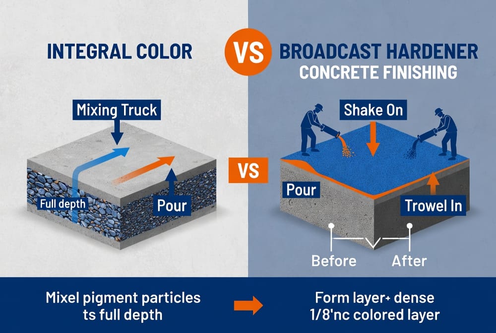 The Concrete Color Hardener: Integral vs. Broadcast for Decorative Finishes