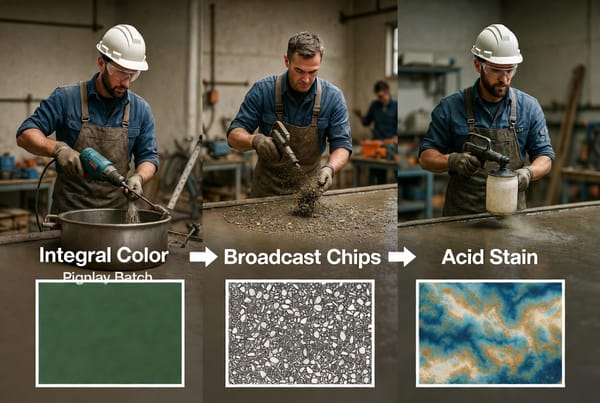 The Concrete Overlay Color Options: Integral Color, Broadcast, and Stain