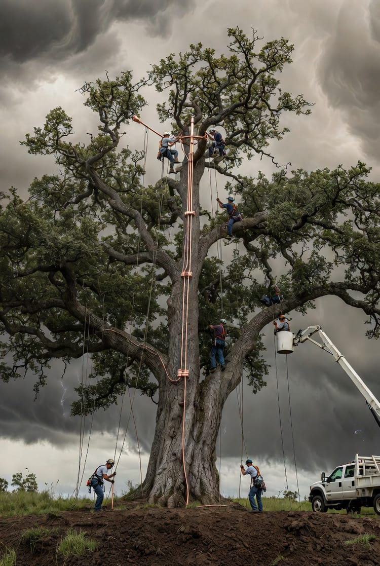 The Tree Lightning Protection System: Installing Cables to Save Specimens.
