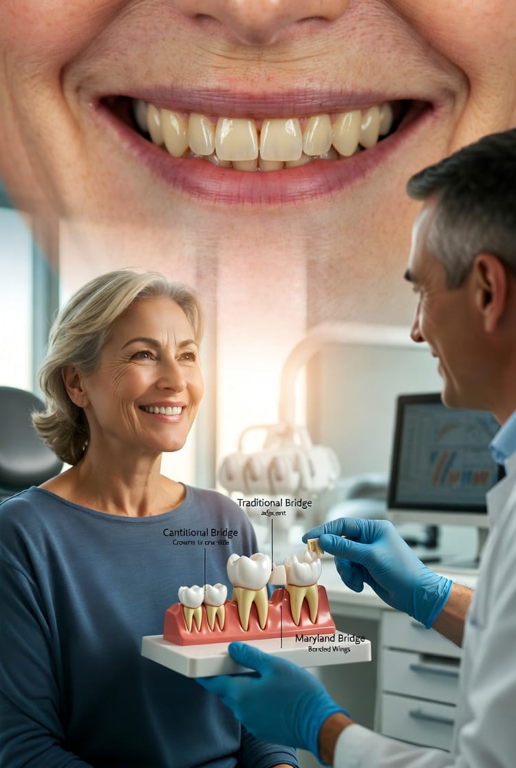 The Dental Bridge Types: Traditional, Cantilever, and Maryland Bridges