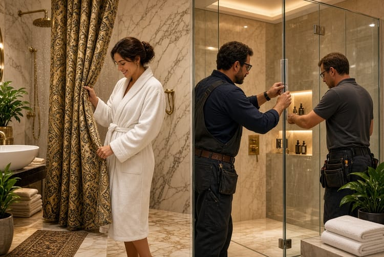 The Bathroom Shower Curtain vs. Glass Door: Pros and Cons