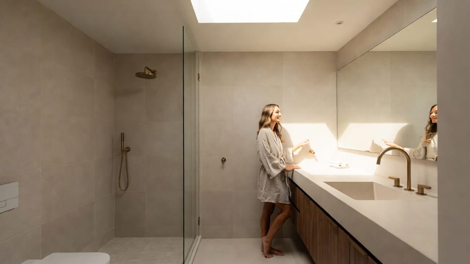 The Backsplash Continuation: Extending Shower Tile onto the Bathroom Wall for a Seamless Look