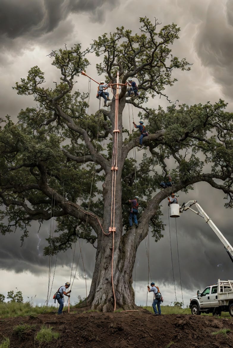 The Tree Lightning Protection System: Installing Cables to Save Specimens.