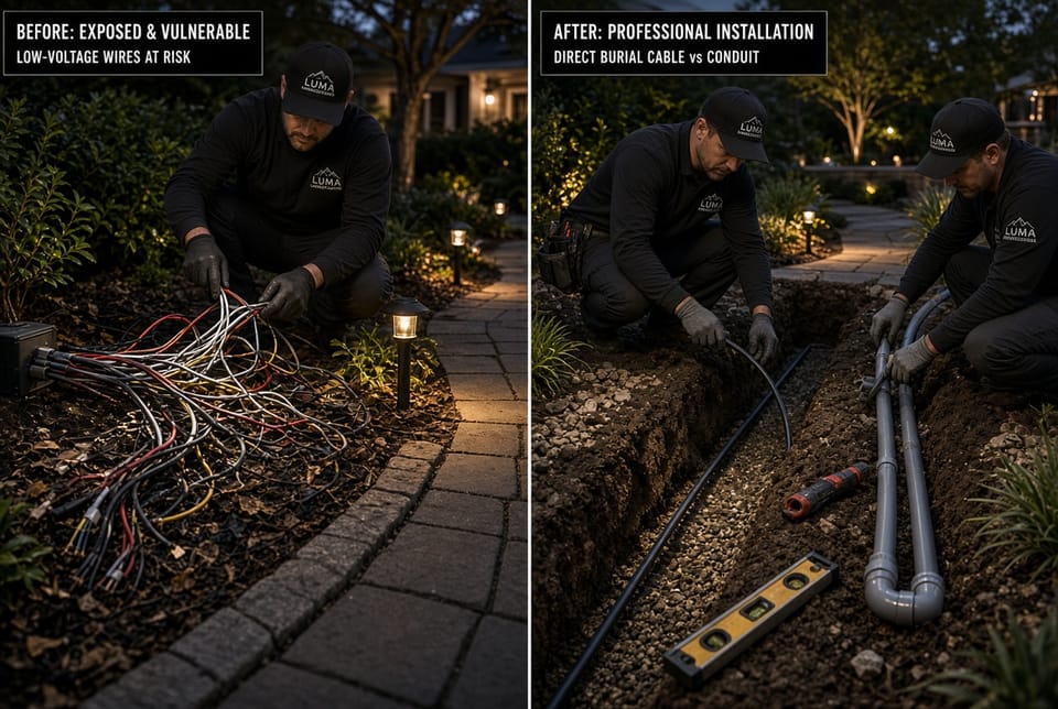 The Landscape Lighting Wire: Direct Burial vs. Conduit Installation