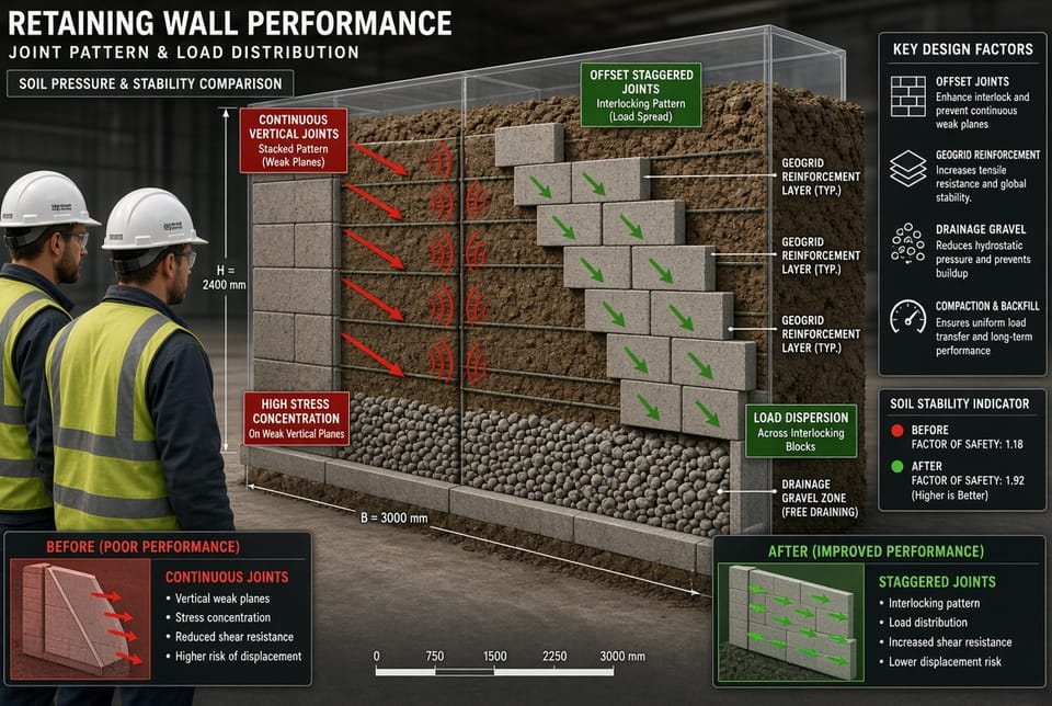 The Concrete Retaining Wall Block Patterns: Staggered vs. Stacked